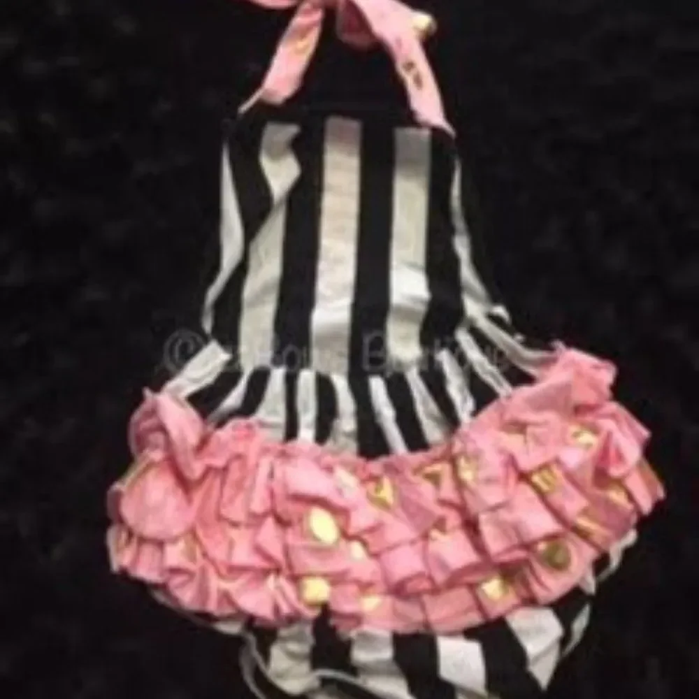 Black/White Stripe w/ Pink Gold Dot Bubble Romper  3296  Med 6-12M NWT Boutique